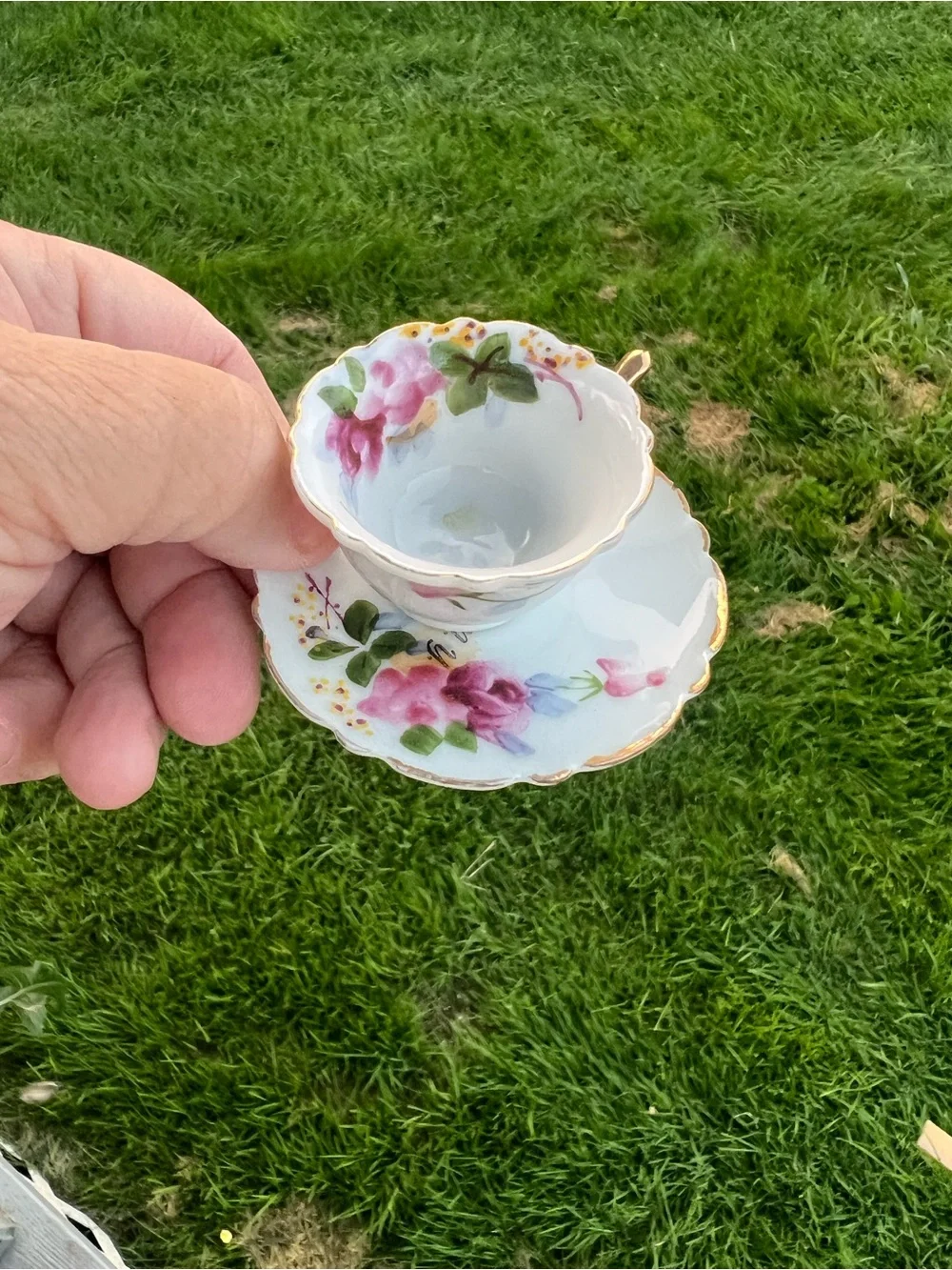 Vintage 1950's MINIATURE Hand Painted JAPAN Cup & Saucer Bone China Porcelain